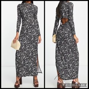 GhoSpell Black and White Floral Long Sleeve Maxi Dress